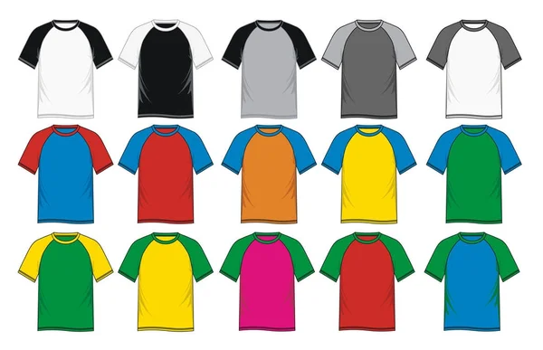T-shirt kort ärm raglan mall färgglada — Stock vektor