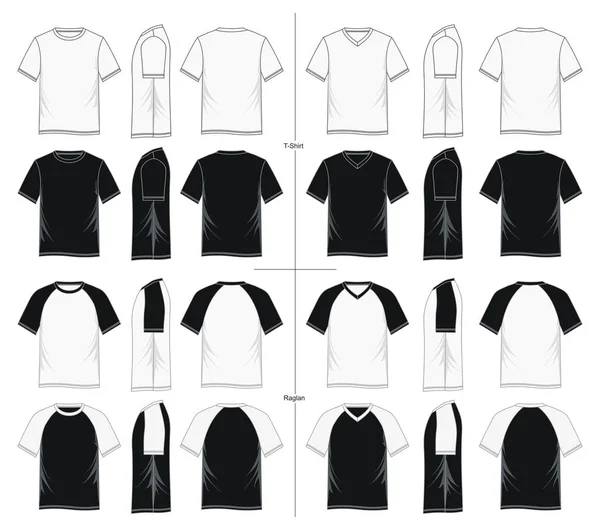 Set t-shirt manga curta raglan preto e branco —  Vetores de Stock