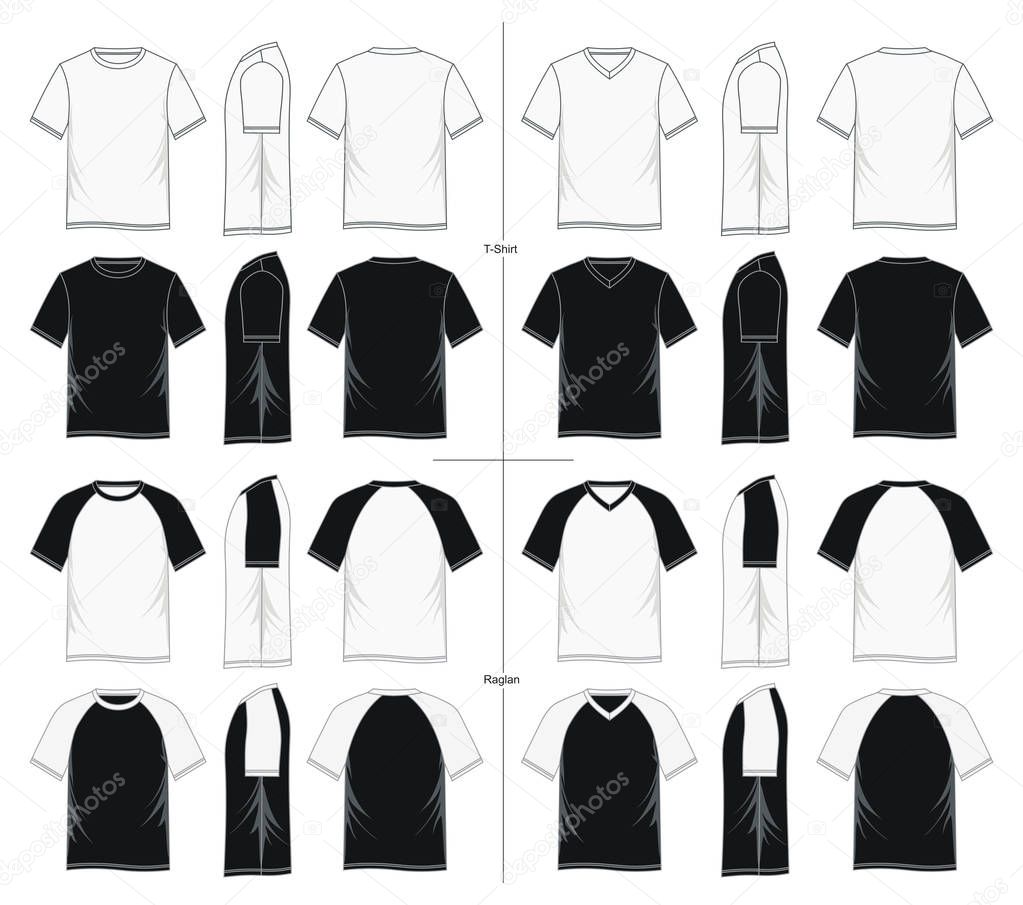 Set t shirt short sleeve raglan black and white 