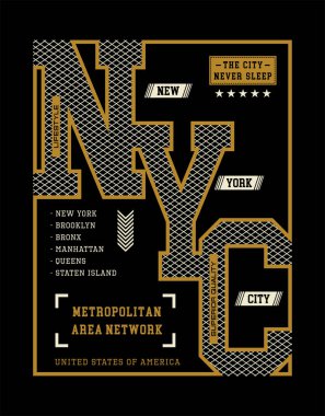 New York City spor tipografi tasarım t SHIRT baskı için. Okul takımı tarzı. T-shirt grafik. Vektör çizimler