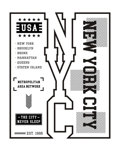New York City spor tipografi tasarım t SHIRT baskı için. Okul takımı tarzı. T-shirt grafiği