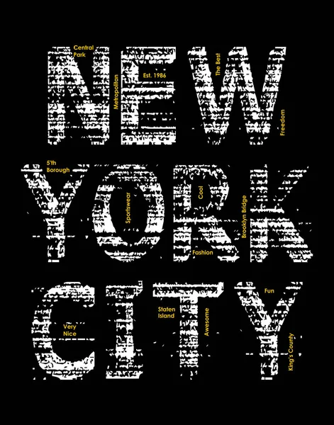 New York City Tipográfia Shirt Grafikus Vektor — Stock Vector