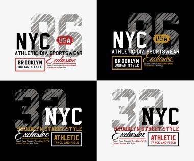 Atletik Nyc Brooklyn T-Shirt grafik vektör ayarla 