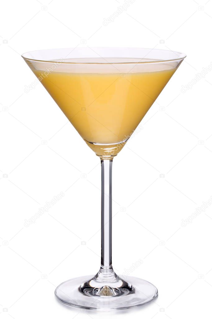 glass of egg liqueur isolated on white