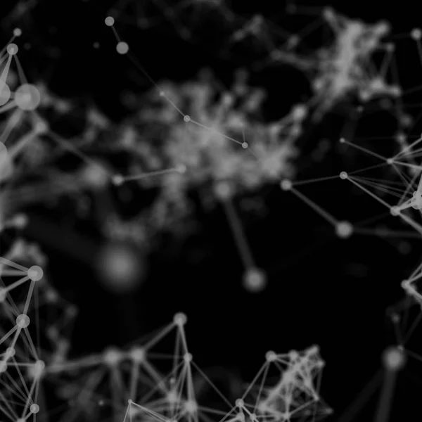 Abstrakte kybernetische Partikel Hintergrund. Plexus Fantasie Technologie Hintergrund. 3D-Illustration. computergeneriertes Verbindungskonzept. polygonaler Raumhintergrund mit verbindenden Punkten und Linien — Stockfoto