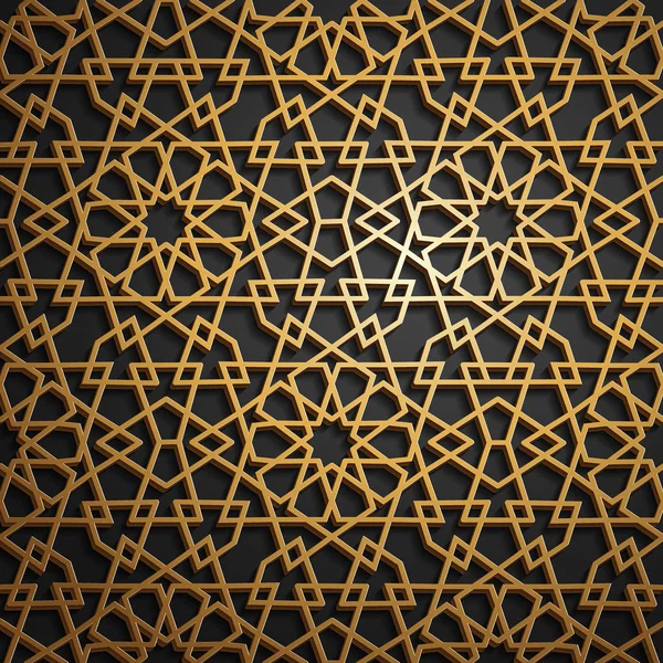 Набор исламских восточных узоров, бесшовная коллекция арабских геометрических орнаментов. Векторный традиционный мусульманский фон. Восточная культура, индийское наследие, арабеск, персидский мотив, 3D. Рамадан Карим. Золото — стоковый вектор