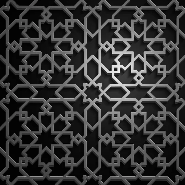 Conjunto de padrões orientais islâmicos, coleção de ornamento geométrico árabe sem costura. Vetor tradicional fundo muçulmano. cultura oriental, herança indiana, arabesco, motivo persa 3D Ramadã kareem. Prata — Vetor de Stock