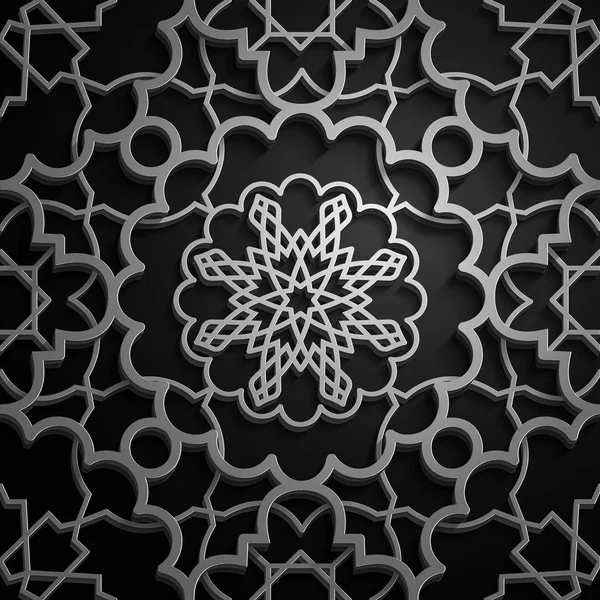 Conjunto de patrones orientales islámicos, colección de adornos geométricos árabes sin costuras. Vector de fondo musulmán tradicional. cultura oriental, herencia india, árabe, motivo persa 3D Ramadán kareem. Plata — Vector de stock