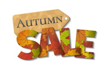 Sonbahar Satılık tasarım. Sonbahar indirim. Vektör sonbahar yaprakları. Vektör Güz satış poster illüstrasyon renkli sonbahar yaprakları ile. İş el ilanları, afişler veya poster için kullanılan.
