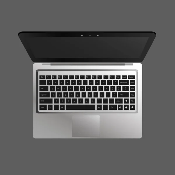 Laptop płaskie makieta w widoku z góry. Minimalistyczny wygląd płaski dla stron internetowych, biznes, marketing i handlowych. Komputer przenośny ikony na ciemnym tle. Na białym tle notebook z przycisków czarny i ciemny ekran. — Wektor stockowy