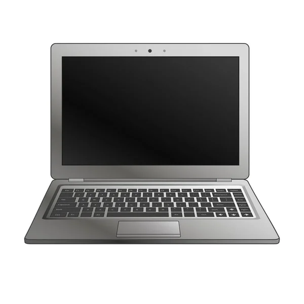 Laptop-Flach-Attrappe von vorne. minimales flaches Design für Websites, Business, Marketing und Werbung. tragbare Computersymbole auf weißem Hintergrund. isolierter Laptop mit schwarzen Tasten und dunklem Bildschirm — Stockvektor