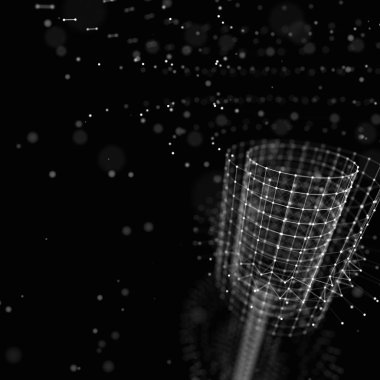 Fütüristik arka plan. 3D render illüstrasyon. Mimari. Alan inşaat. Karanlık bilim-kurgu zemin. Noktalar ve çizgiler bağlantıları. Bilim ve teknoloji kavramı. Büyük veri makro tel kafes.