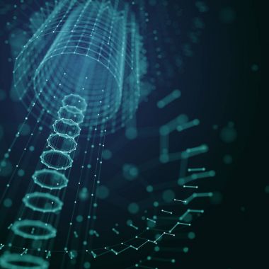 Fütüristik arka plan. 3D render illüstrasyon. Mimari. Alan inşaat. Karanlık bilim-kurgu zemin. Noktalar ve çizgiler bağlantıları. Bilim ve teknoloji kavramı. Büyük veri makro tel kafes.