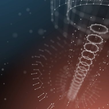 Fütüristik arka plan. 3D render illüstrasyon. Mimari. Alan inşaat. Karanlık bilim-kurgu zemin. Noktalar ve çizgiler bağlantıları. Bilim ve teknoloji kavramı. Büyük veri makro tel kafes.