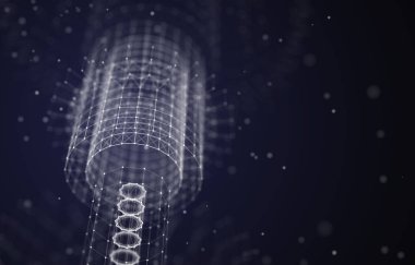 Fütüristik arka plan. 3D render illüstrasyon. Mimari. Alan inşaat. Karanlık bilim-kurgu zemin. Noktalar ve çizgiler bağlantıları. Bilim ve teknoloji kavramı. Büyük veri makro tel kafes.