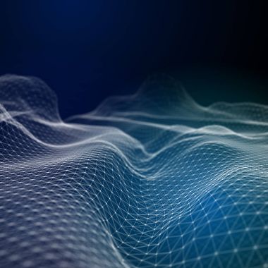 Soyut fütüristik 3d çizim Render. Pleksus poligonal arka plan. Tel kafes peyzaj kavramı. Karanlık bilim-kurgu zemin. Noktalar ve çizgiler bağlantıları. Yer yüzeyi. Büyük veri makro tel kafes.