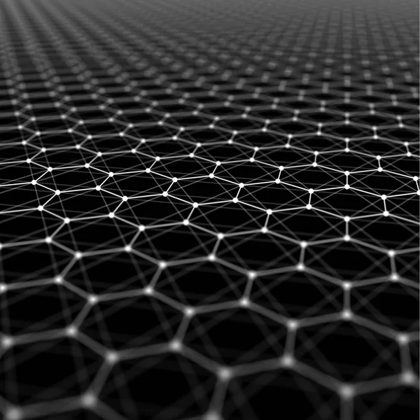 未来的な六角形パターンの抽象的な背景。3 d レンダリング図。スペース サーフェス。暗いサイファイの背景。点と線の接続。科学と技術の概念。大きなデータ マクロ ワイヤ フレーム. — ストック写真