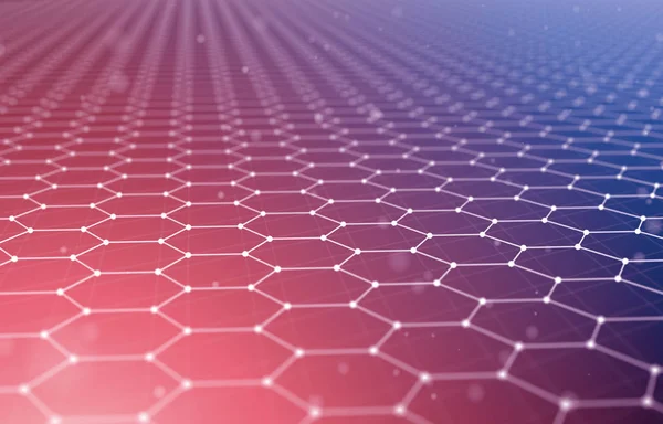 Futuristic Hexagon Pattern Abstract Background. 3d Render Illustration. Space surface. Dark sci-fi backdrop. Dots and lines connections. Science and technology concept. Big data macro wireframe.