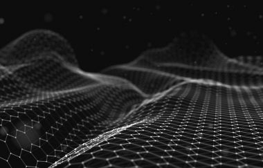 Soyut fütüristik 3d çizim Render. Pleksus poligonal arka plan. Tel kafes peyzaj kavramı. Karanlık bilim-kurgu zemin. Noktalar ve çizgiler bağlantıları. Yer yüzeyi. Büyük veri makro tel kafes.