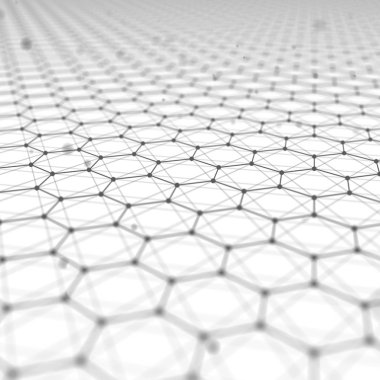 Fütüristik altıgen desen arka plan. 3D render illüstrasyon. Yer yüzeyi. Işık bilim-kurgu zemin. Noktalar ve çizgiler bağlantıları. Bilim ve teknoloji kavramı. Büyük veri makro tel kafes.