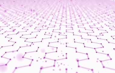 Fütüristik altıgen desen arka plan. 3D render illüstrasyon. Yer yüzeyi. Işık bilim-kurgu zemin. Noktalar ve çizgiler bağlantıları. Bilim ve teknoloji kavramı. Büyük veri makro tel kafes.