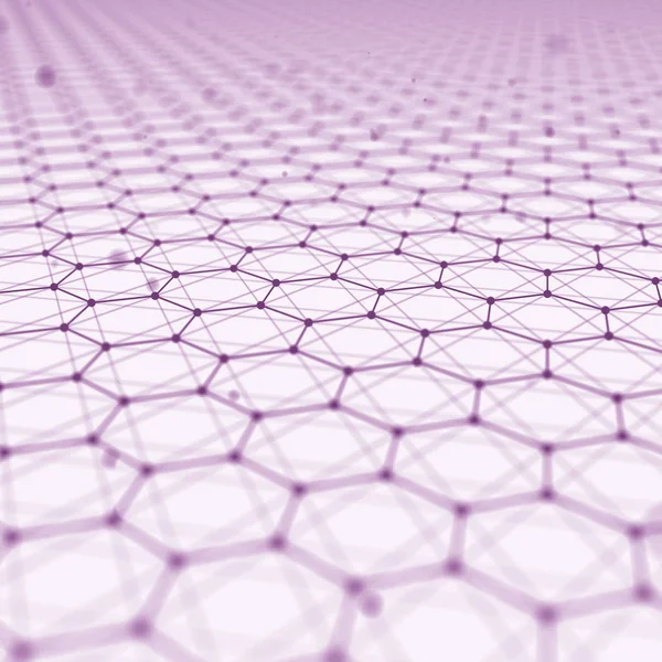 Fütüristik altıgen desen arka plan. 3D render illüstrasyon. Yer yüzeyi. Işık bilim-kurgu zemin. Noktalar ve çizgiler bağlantıları. Bilim ve teknoloji kavramı. Büyük veri makro tel kafes.