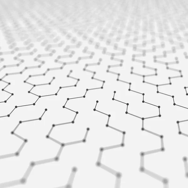 未来的な六角形パターンの抽象的な背景。3 d レンダリング図。スペース サーフェス。光のサイエンス フィクションの背景。点と線の接続。科学と技術の概念。大きなデータ マクロ ワイヤ フレーム. — ストック写真