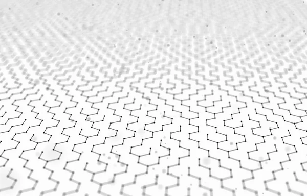 Futuristic Hexagon Pattern Resumen Antecedentes. Ilustración de renderizado 3d. Superficie espacial. Escenario de ciencia ficción ligera. Conexiones de puntos y líneas. Concepto de ciencia y tecnología. Big data macro wireframe . — Foto de Stock