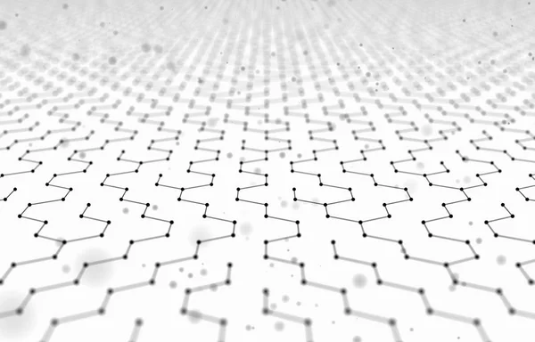 未来的な六角形パターンの抽象的な背景。3 d レンダリング図。スペース サーフェス。光のサイエンス フィクションの背景。点と線の接続。科学と技術の概念。大きなデータ マクロ ワイヤ フレーム. — ストック写真