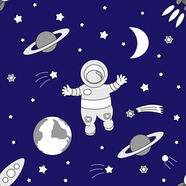 Fundo sem costura vetorial para o feriado Dia Internacional do Voo Espacial Humano. Ilustração para design de celebração . —  Vetores de Stock