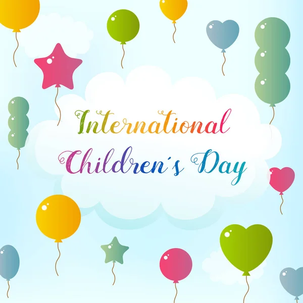 国际儿童日。气球飞向天空。在云上的文本 — 图库矢量图片