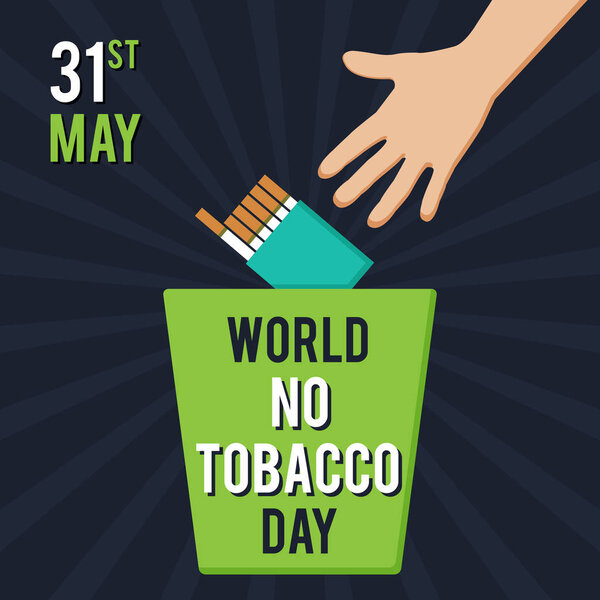 Всемирный день без табака. Иллюстрация к празднику. Мужчина бросает пачку сигарет в мусор
.