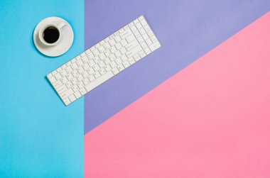 Düz bir iş serbest meslek sahibi kadının fotoğrafını çalışma alanı Resepsiyon kopya alan arka plan ile yatıyordu.