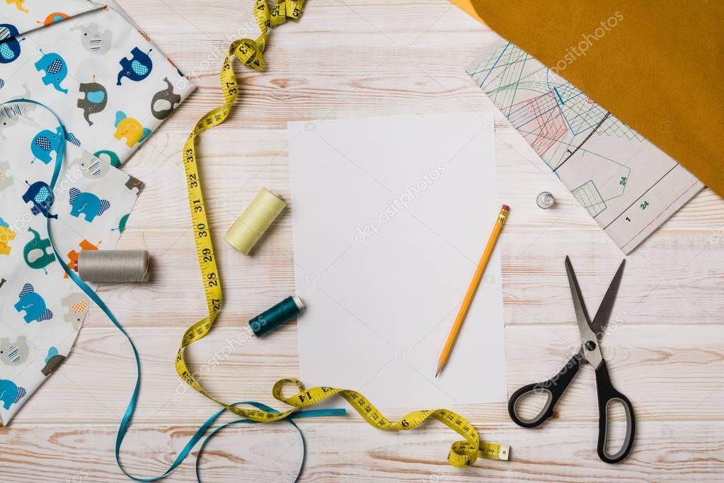 Background with sewing or knitting tools and accessories Stock Photo by