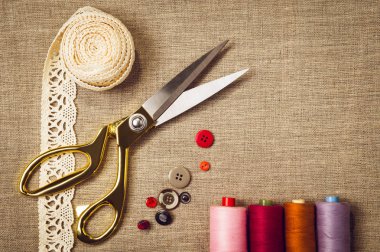 Dikiş ve örgü araçları ile arka plan