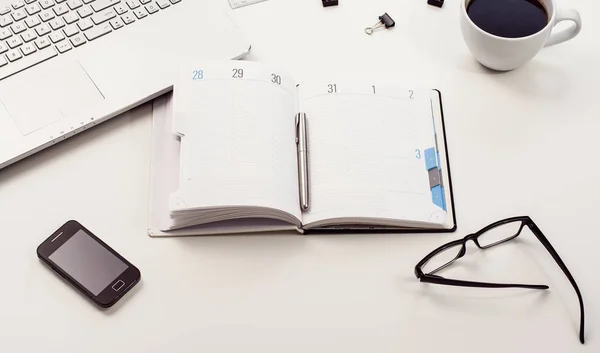 White desk or workspace top view with copy space — Stock Photo, Image