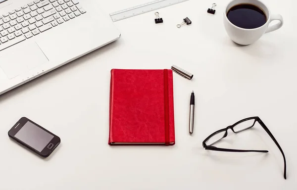 White desk or workspace top view with copy space — Stock Photo, Image