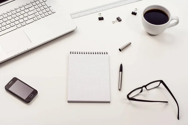 White desk or workspace top view with copy space — Stock Photo, Image