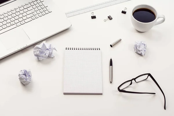 White desk or workspace top view with copy space — Stock Photo, Image