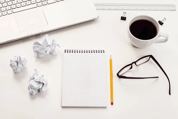 White desk or workspace top view with copy space — Stock Photo, Image