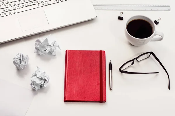 White desk or workspace top view with copy space — Stock Photo, Image