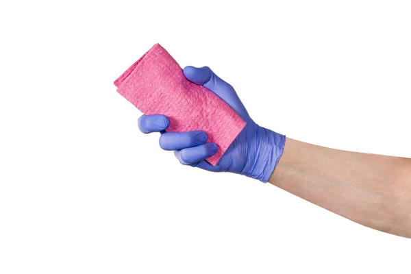 Janela de limpeza das mãos ou vidro com esponja sobre fundo branco — Fotografia de Stock