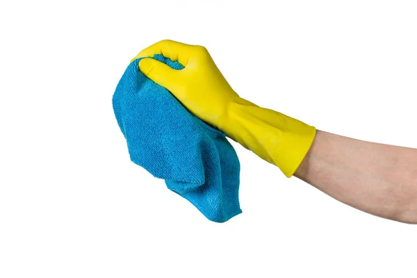 Nettoyage à la main avec chiffon microfibre isolé sur fond blanc — Photo