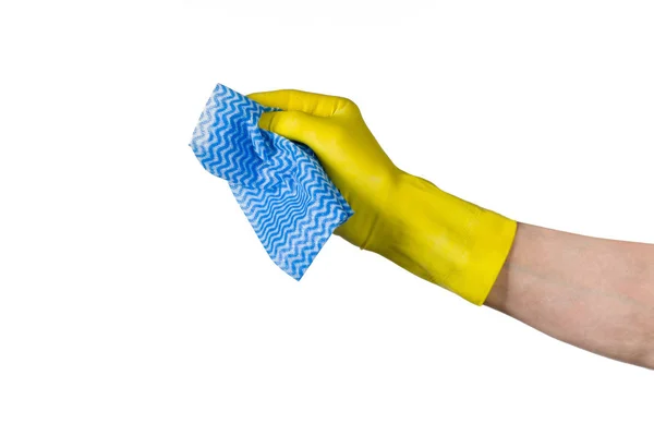 Το χέρι τον καθαρισμό με πανί μικροϊνών που απομονώνονται σε λευκό φόντο — Φωτογραφία Αρχείου