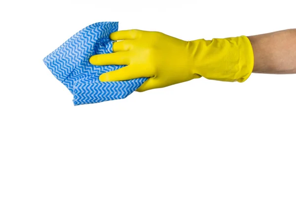 Το χέρι τον καθαρισμό με πανί μικροϊνών που απομονώνονται σε λευκό φόντο — Φωτογραφία Αρχείου