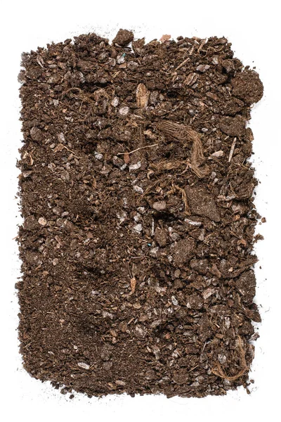 Żyzne gleby w ogrodzie tekstura tło widok z góry na białym tle — Zdjęcie stockowe