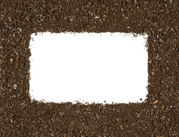 Garden soil texture frame background top view isolated on white — Stock Photo, Image