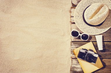 Kumsalın en üst manzarası. Kopyalama alanı olan arkaplan