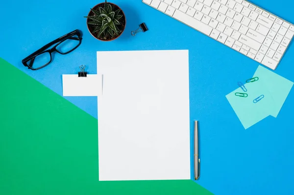 Mock-up blank page or magazine on colorful background top view — Stock Photo, Image