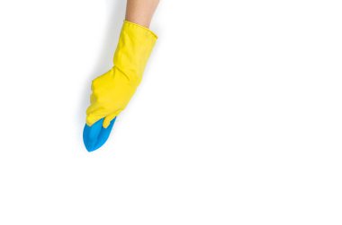 Kadının el temizlik izole üzerinde beyaz arka plan